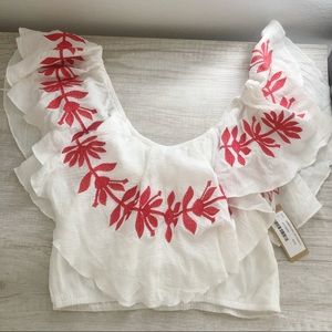 Embroidered Floral Off Shoulder Top S